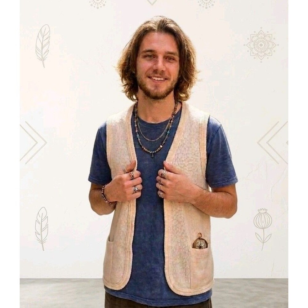 Vintage 70s Sears The Fashion Place Knit Sweater Vest Mens M Cream Unisex